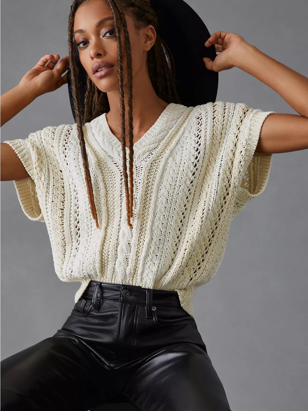 NWT Rag & Bone Jolie Cream Cable-Knit V-Neck Sweater Top - XL
